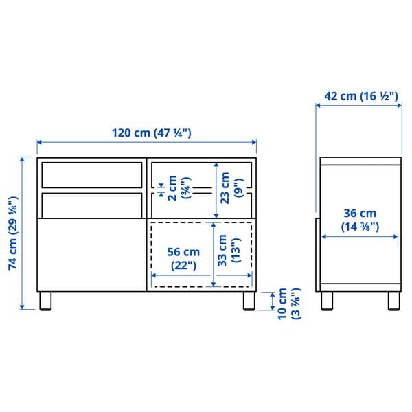 Ikea BESTÅ - TV bench with doors, dark grey/Hjortviken/Stubbarp pale grey-green, 120x42x74 cm