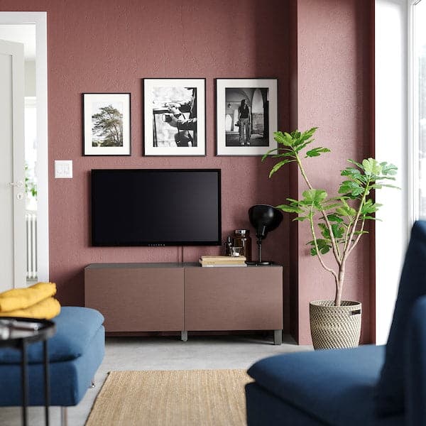 Ikea BESTÅ - TV cabinet with doors, dark grey/Hjortviken/Stubbarp brown, , 120x42x48 cm