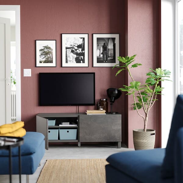 BESTÅ - TV bench with doors, dark grey/Kallviken/Stubbarp dark grey, 120x42x48 cm - best price from Maltashopper.com 79504597