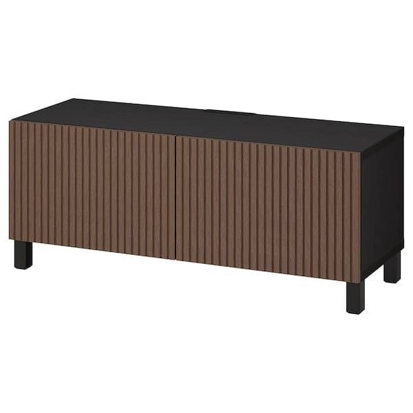 BESTÅ - TV bench with doors, black-brown Björköviken/Stubbarp/brown stained oak veneer, 120x42x48 cm - best price from Maltashopper.com 79419896