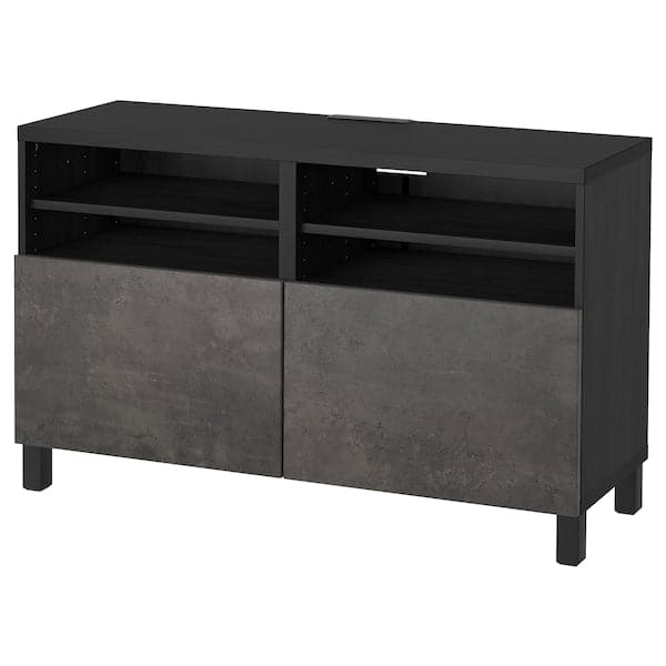 Ikea BESTÅ - TV bench with doors, black-brown Kallviken/Stubbarp/dark grey concrete effect, 120x42x74 cm