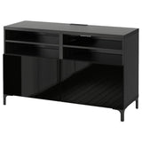 BESTÅ TV bench with doors, black-brown/Selsviken/Nannarp high-gloss/black, 120x42x74 cm