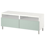 BESTÅ TV bench with drawers, white/Hjortviken/Ösarp pale grey-green, 120x42x48 cm