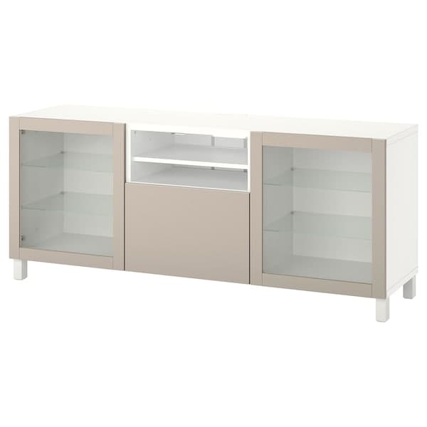 Ikea BESTÅ - TV bench with drawers, white Sindvik/Lappviken/Stubbarp light grey/beige, 180x42x74 cm