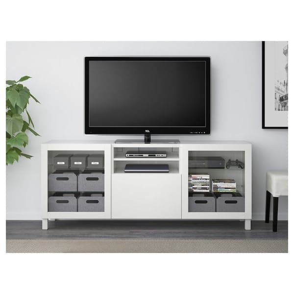 BESTÅ - TV bench with drawers, Lappviken/Sindvik white clear glass, 180x40x74 cm - best price from Maltashopper.com 49194105