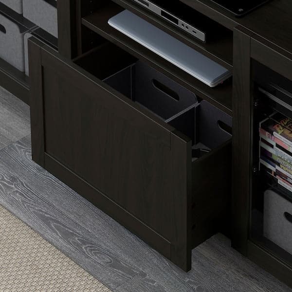 BESTÅ TV cabinet with drawers - black-brown/Hanviken/Stubbarp transparent glass black-brown 180x42x74 cm , 180x42x74 cm - best price from Maltashopper.com 29194088