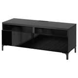 BESTÅ TV bench with drawers, black-brown/Selsviken high-gloss/black, 120x42x48 cm