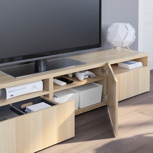 Ikea BESTÅ - TV bench, white stained oak effect/Lappviken white stained oak effect, 180x42x39 cm