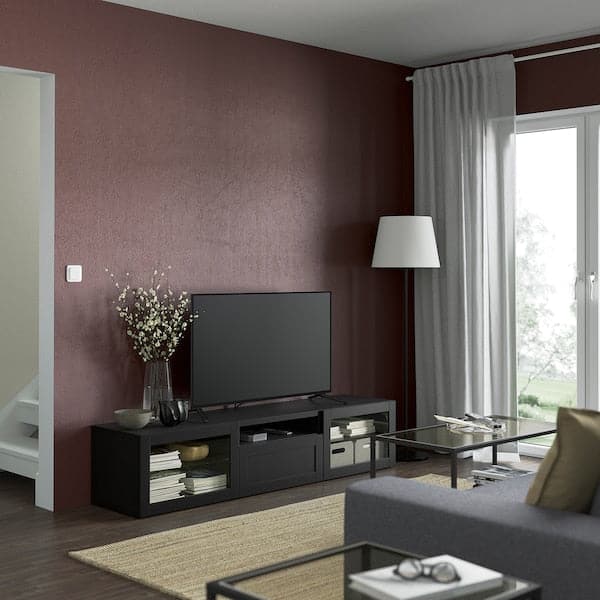 Ikea BESTÅ TV cabinet - brown-black/Hanviken transparent brown-black glass 180x42x39 cm