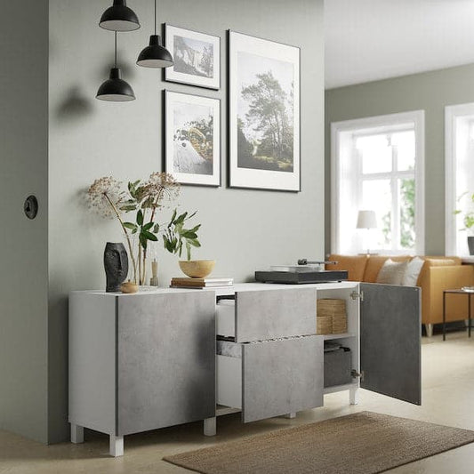 Ikea BESTÅ - Storage combination with drawers, white Kallviken/light grey concrete effect, 180x42x74 cm