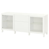 BESTÅ storage combination with drawers, white Lappviken/Sindvik/Stubbarp white clear glass, 180x42x74 cm