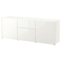 BESTÅ storage combination with drawers, white/Selsviken high-gloss/white, 180x42x65 cm