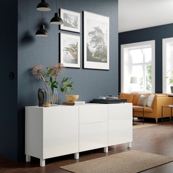 Ikea BESTÅ - Storage combination with drawers, white/Selsviken/Stubbarp high-gloss/white, 180x42x74 cm