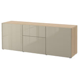 BESTÅ storage combination with drawers, white stained oak effect/Selsviken high-gloss/beige, 180x42x65 cm