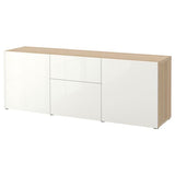 BESTÅ storage combination with drawers, white stained oak effect/Selsviken high-gloss/white, 180x42x65 cm