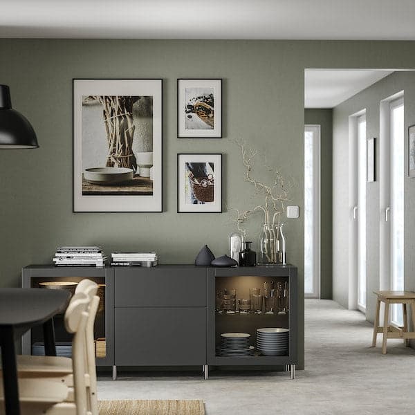 Ikea BESTÅ - Storage combination with drawers, dark grey Lappviken/Sindvik dark grey, 180x42x74 cm