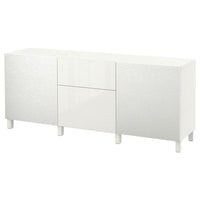 BESTÅ storage combination with drawers, Laxviken white/Selsviken high-gloss/white, 180x42x74 cm