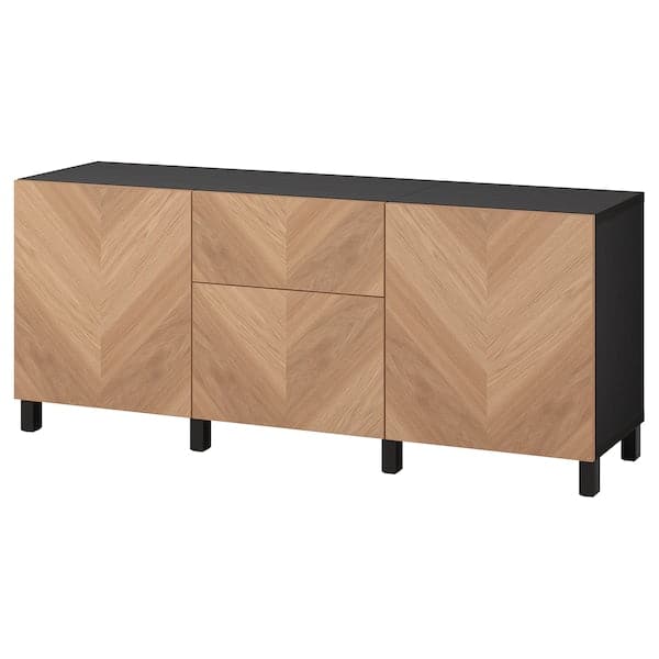 Ikea BESTÅ - Storage combination with drawers, black-brown/Hedeviken/Stubbarp oak veneer, 180x42x74 cm