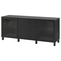 BESTÅ storage combination with drawers, black-brown Lappviken/Sindvik/Stubbarp black-brown clear glass, 180x42x74 cm