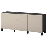 BESTÅ storage combination with drawers, black-brown/Lappviken/Stubbarp light grey-beige, 180x42x74 cm