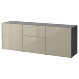 BESTÅ storage combination with drawers, black-brown/Selsviken high-gloss/beige, 180x42x65 cm
