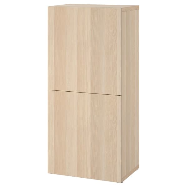 Ikea BESTÅ - Shelf unit with doors, white stained oak effect/Lappviken white stained oak effect, 60x42x129 cm