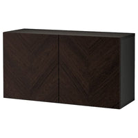 BESTÅ shelf unit with doors, black-brown Hedeviken/dark brown stained oak veneer, 120x42x64 cm