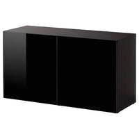 BESTÅ shelf unit with doors, black-brown/Selsviken high-gloss/black, 120x42x64 cm