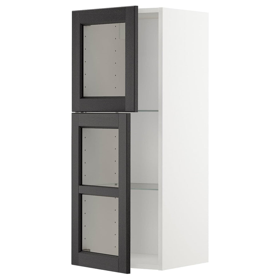 Ikea METOD - Wall cabinet w shelves/2 glass drs, white/Lerhyttan black stained, 40x100 cm