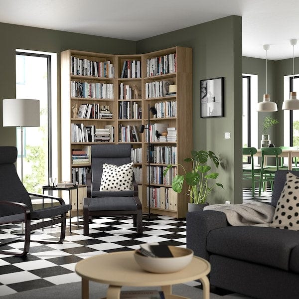 Ikea BILLY - Bookcase corner comb w ext units, oak effect, 136/136x28x237 cm