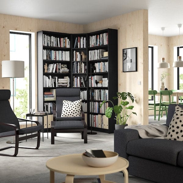 Ikea BILLY - Bookcase corner comb w ext units, black oak effect, 136/136x28x237 cm