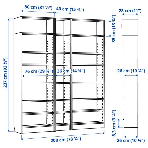 Ikea BILLY - Bookcase comb with extension units, brown walnut effect, 200x28x237 cm