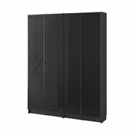 BILLY / HÖGBO bookcase combination w glass doors, black oak effect, 160x202 cm