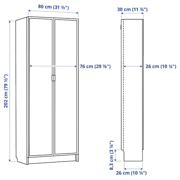 Ikea BILLY / HÖGBO - Bookcase with glass doors, white, 80x30x202 cm