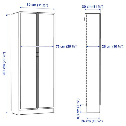 Ikea BILLY / HÖGBO - Bookcase with glass doors, black oak effect,80x30x202 cm