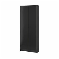 BILLY / HÖGBO bookcase with glass doors, black oak effect, 80x30x202 cm