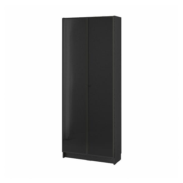 Ikea BILLY / HÖGBO - Bookcase with glass doors, black oak effect,80x30x202 cm