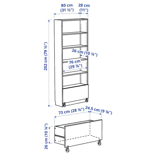 Ikea BILLY - Bookcase with drawer, white, 80x30x202 cm