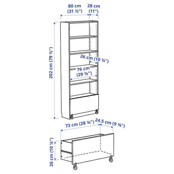 BILLY - Bookcase with drawer, white, 80x30x202 cm - best price from Maltashopper.com 39483808
