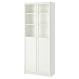 BILLY / OXBERG bookcase with panel/glass doors, white, 80x41x202 cm