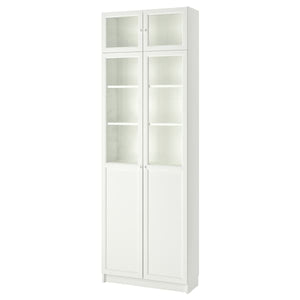 Ikea BILLY - Bookcase w hght ext ut/pnl/glss drs, white, 80x30x237 cm