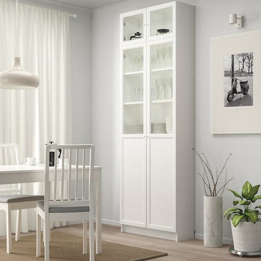 Ikea BILLY - Bookcase w hght ext ut/pnl/glss drs, white, 80x30x237 cm