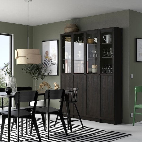 Ikea BILLY / OXBERG - Bookcase combination with glass doors/pannel, dark brown oak effect,160x202 cm