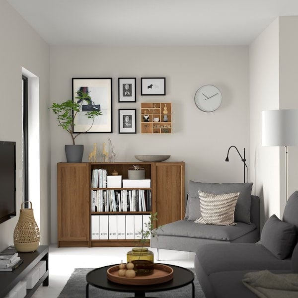 Ikea BILLY / OXBERG - Bookcase combination with doors, brown walnut effect, 160x106 cm