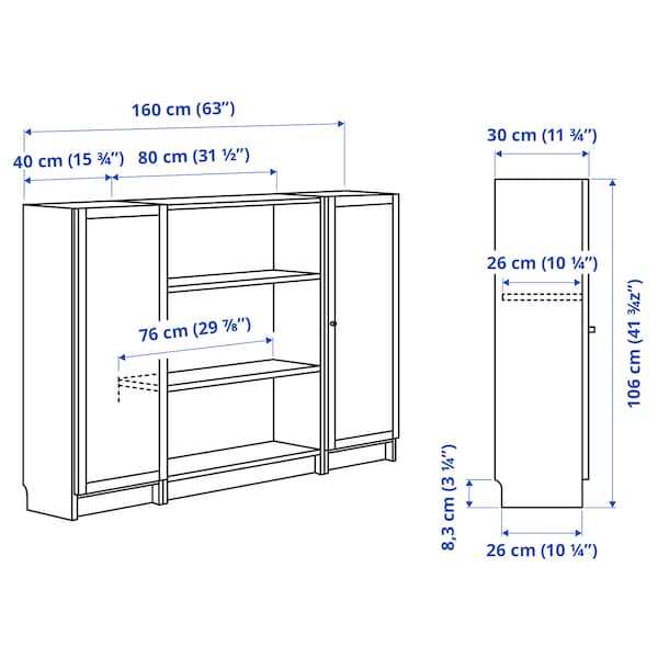 Ikea BILLY / OXBERG - Bookcase combination with doors, brown walnut effect, 160x106 cm