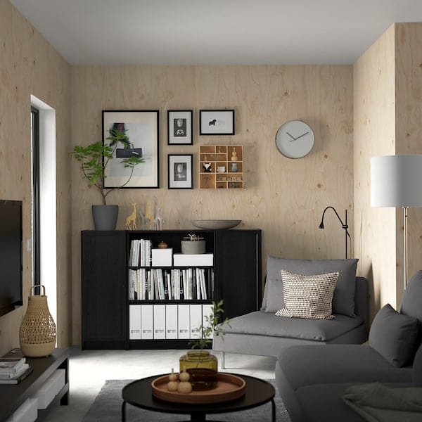 Ikea BILLY / OXBERG - Bookcase combination with doors, black oak effect, 160x106 cm