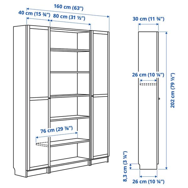 Ikea BILLY / OXBERG - Bookcase combination w glass doors, white, 160x202 cm