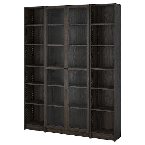 Ikea BILLY / OXBERG - Bookcase/glass door combination, dark brown oak effect,160x202 cm