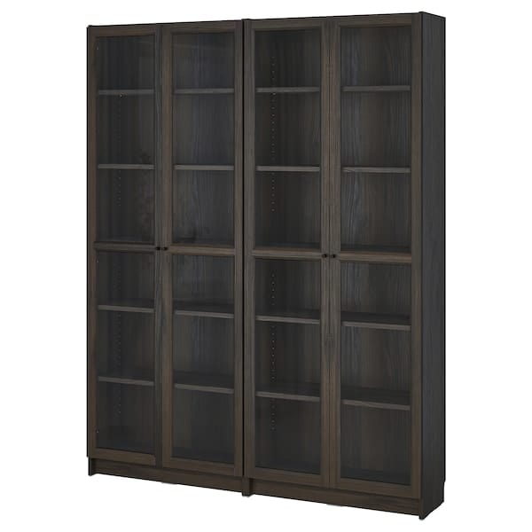 Ikea BILLY / OXBERG - Bookcase/glass door combination, dark brown oak effect,160x202 cm