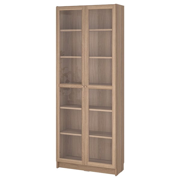 BILLY / OXBERG - Bookcase with glass doors, oak effect, 80x30x202